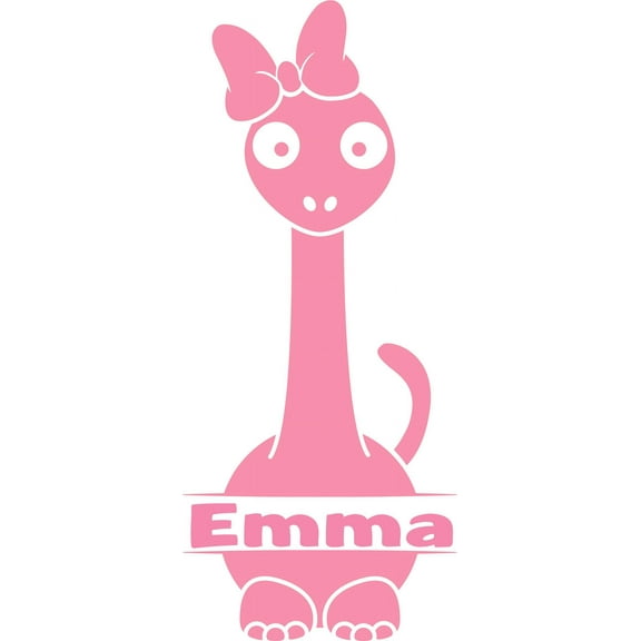 Cute Girly Long Neck Dino Bow Dinosaur Customized Wall Decal - Custom Vinyl Wall Art - Personalized Name - Baby Girls Boys Kids Bedroom Wall Decal Room Decor Wall Stickers Decoration Size (40x20 inch)