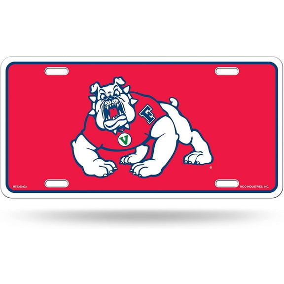 Fresno State University Bulldogs Metal Auto Tag License Plate, Red Design, 6x12 Inch