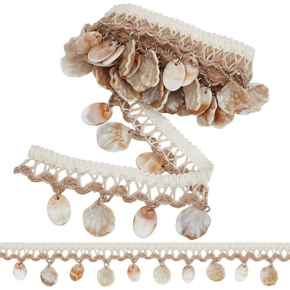 Shell Fringe Trim Braid Lace Trim 1.46 inch Wide Shell Lace Border Ethnic Craft Ribbon Sewing Fabric Trim Boho Lace Trimming for Costume Crafts Garment Curtain Dress Decor 3 Yards