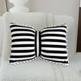 thumbnail image 4 of Amacok Decorative Throw Pillow Covers with Pom Poms Soft Velvet Pillow Cases Bow Lumbar Pillow Covers 13 X 20 Cushion Case for Bed Couch Living Room Decor, Stripe, 4 of 6