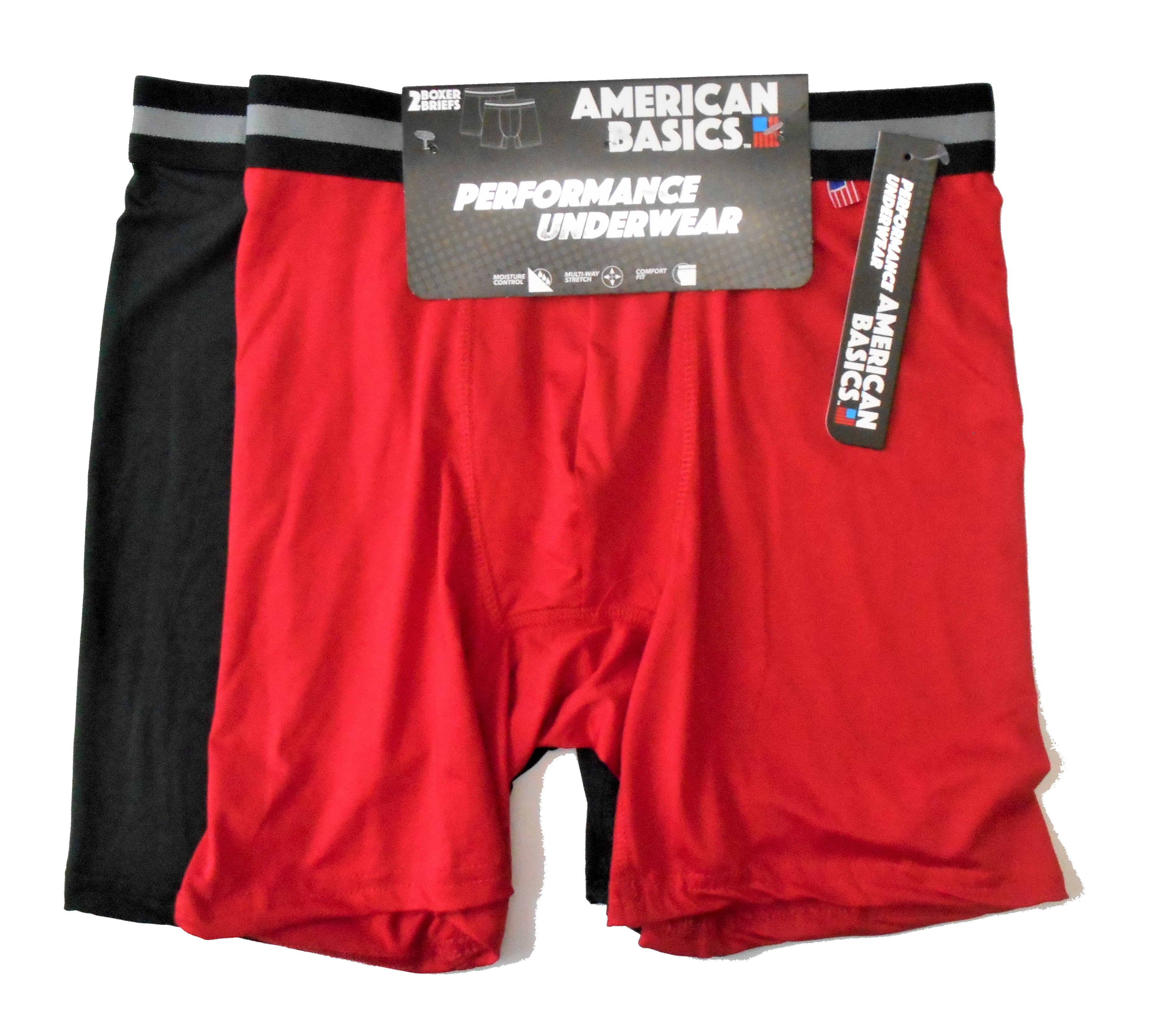 AMERICAN BASICS PERFORMANCE UNDERWEAR MEN PACK 2 BOXER BRIEF SOLID