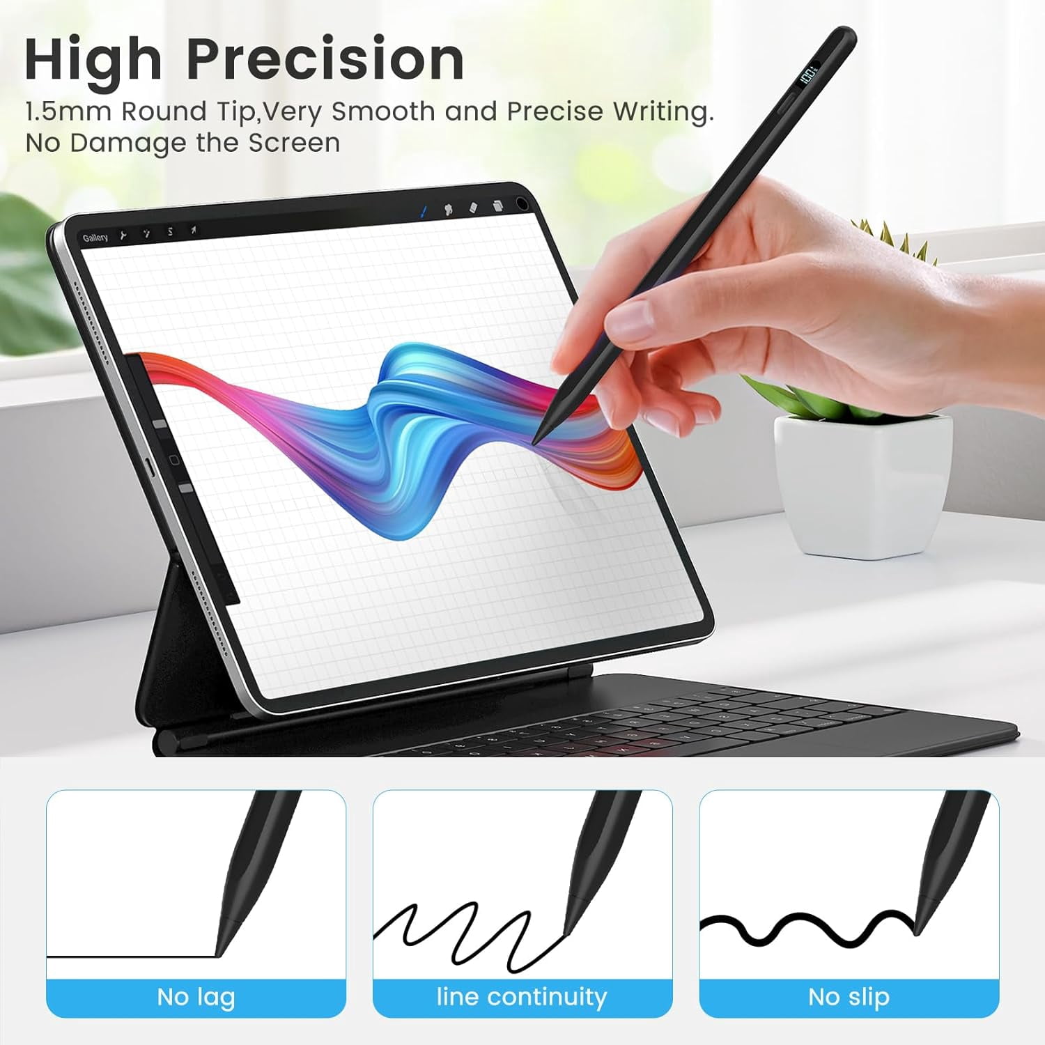 Stylus Pen for iPad 2018-2025, Apple iPad Pens 10th&9th Generation with LED Battery Display, Palm Rejection, Fast USB-C Charging, No Bluetooth, Compatible with iPad Pro Air Mini