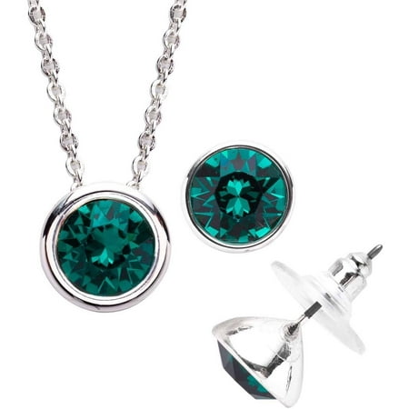 Swarovski Crystal Silver-Plated Necklace and Earring Set, Available in 12 Birthstones