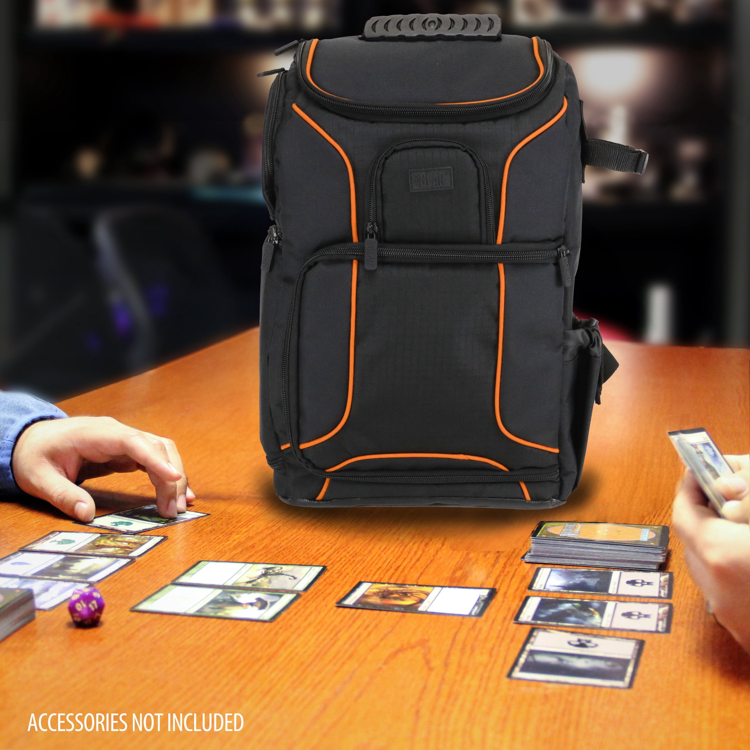 USA Gear MTG Backpack Compatible with Magic the Gathering, Playmat, Customizable Interior (Orange)