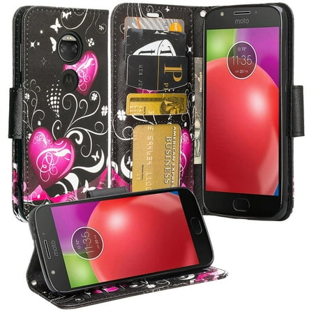 Motorola Leather Pda Case - SOGA Cover for Phone Compatible Model Moto E5 Plus Case, Moto E5 Supra Case, PU Leather Magnetic Flip Wallet Cover for Motorola Moto E5 Plus/Moto E5 Supra - Black Heart Butterfly