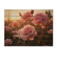 thumbnail image 3 of Designart "Pink Roses landscape With Sunset" Floral Print on Natural Pine Wood, 3 of 5