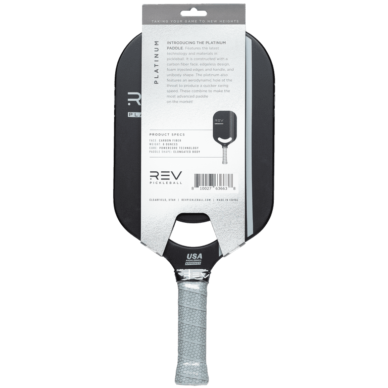 REV Platinum Edgeless Pickleball Paddle, Carbon Fiber Face