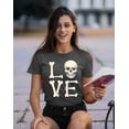 thumbnail image 2 of Love Skull Couples Halloween Gothic Costume Skeleton Head Women's T-shirt, XL, Charcoal, 2 of 6