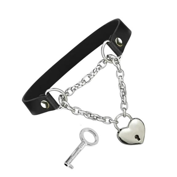 lanema Black Necklace Women Heart Padlock Necklace PU Leather Fashion Jewelry Punk Chain Necklace Leather Texture for Party