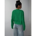 thumbnail image 6 of Women'S Button Down Long Sleeve Crewneck Crop Cardigan Sweater Cute Knitwear Clothes Green XL, 6 of 7