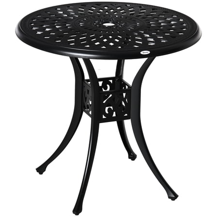 CoSoTower 30" Round Patio Dining Table with Umbrella Hole, Antique Cast Aluminum Outdoor Bistro Table Only, Black