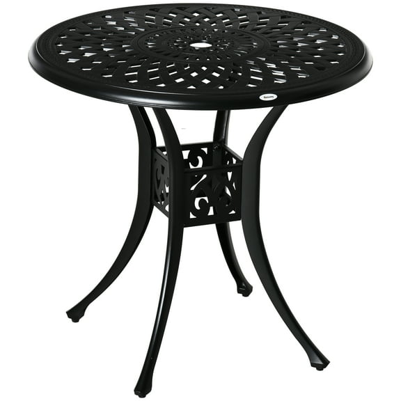 CoSoTower 30" Round Patio Dining Table with Umbrella Hole, Antique Cast Aluminum Outdoor Bistro Table Only, Black