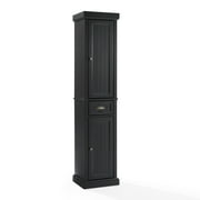 Crosley Furniture Seaside Tall Coastal Wood Linen Cabinet in Distressed Black