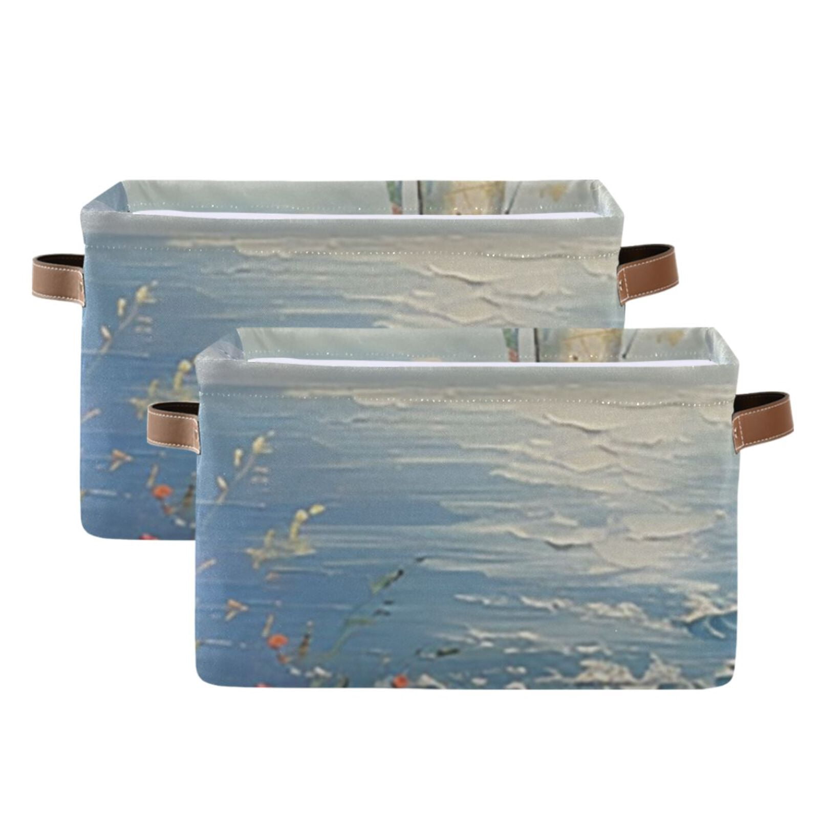 Boat Sea Flowers Grass Storage Bins Baskets With Handles Storage Box Clothes Organizer Organization Toys