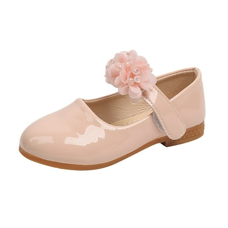 JDEFEG Girls Dress Shoes Formal Wedding Party Heel Princess Flower Shoes Autumn Kids Shoes Soft Bottom Leather Shoes for Little Girls Pink Size 10.5
