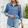 thumbnail image 4 of Endives Women’s Oversized Button Up Frayed Hem Shacket Long Sleeve Pockets Denim Jean Jacket Shirts for Women, 4 of 8