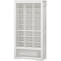 YYEAN Tall Shoe Cabinet, 9 Tier Shoe Storage Cabinet, Freestanding Wooden Shoe Cabinet Organizer with 24 Cubbies and 3 Hooks, for Entryway, Closet, Living Room-White