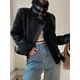 thumbnail image 5 of -Chaqueta de piel de oveja sintética para mujer, abrigo grueso y cálido de ante, color marrón, para motocicleta, para invierno, 5 of 5