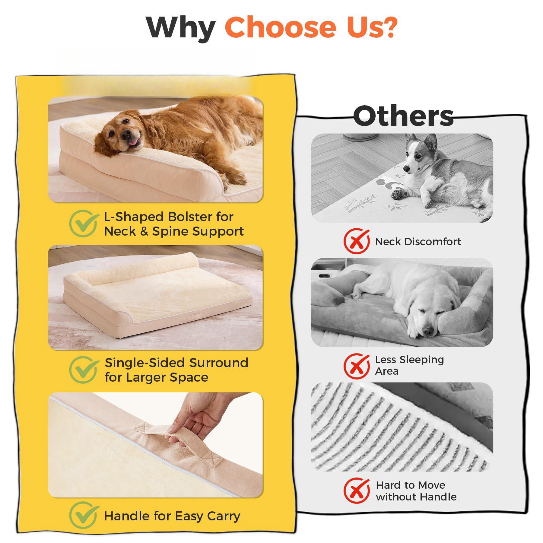 Dog Bed Large Sized Dogs  For Waterproof Pet With Washable Removable Cover L-shaped Couch Portable Handle 36"x27"x6.5" Beige