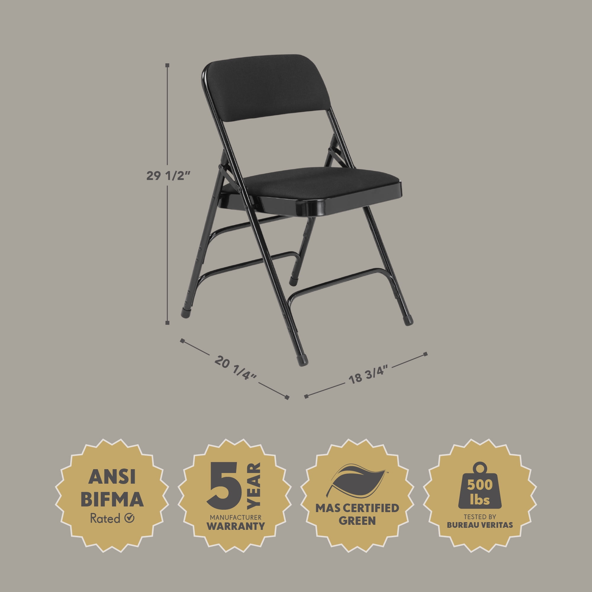 Hampden Furnishings Bernadine Collection Fabric Triple Brace Folding Chair, Black, Pack of 4