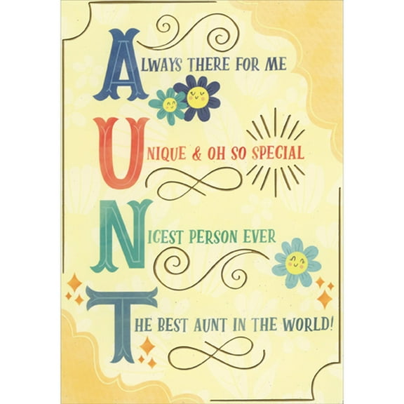 Designer Greetings Always There For Me: Smiley Faced Blue and Yellow Flowers Juvenile Mother's Day Card for Aunt from Young Child