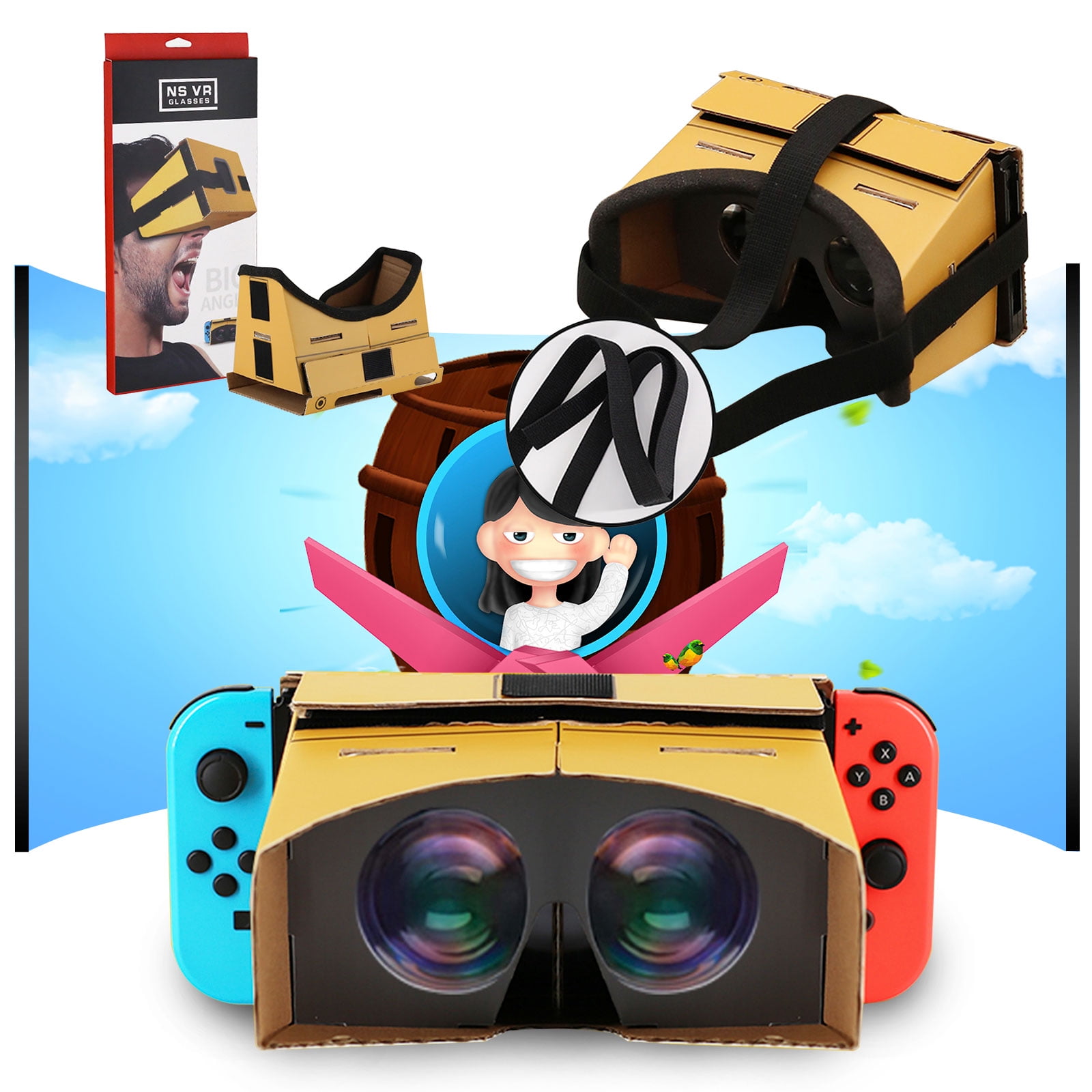 DIY Folding Cardboard VR Glasses Strap Set VR Headset for Nintend