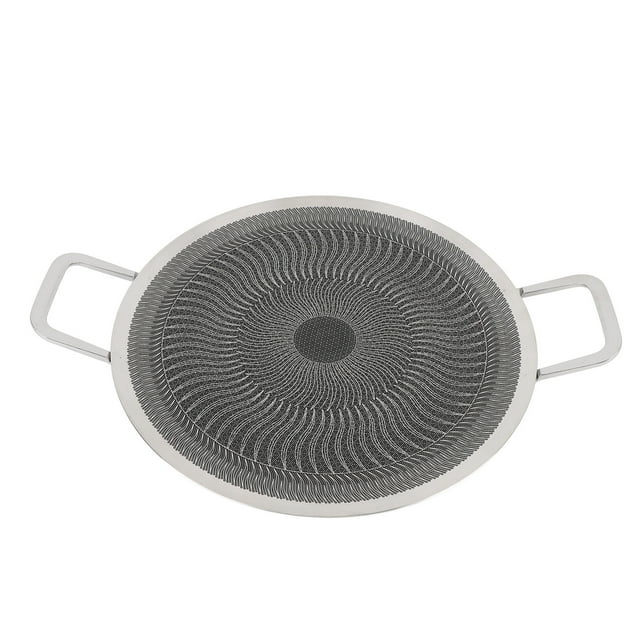 BBQ Plate, Stainless Steel Non Stick BBQ Pan for Stovetop, Round Barbecue Grill Pan for Indoor Outdoor Camping, Korean BBQ Grill Pan for Home Indoor Outdoor Cooking Stoves