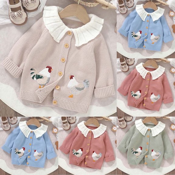 Abtuhar Toddler Kids Boys Girls Fall Winter Casual Outerwear and Jackets Chick‑embroidery Lapel Coat