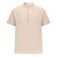 thumbnail image 3 of Prime Deals of The Day Today OnlyWXLWZYWL Clearance Mens Plus Size Henley Shirts Short Sleeve V Neck Button Up Lapel Solid Color Cuban Camp Guayabera Linen Cotton Hippie Beach Casual Loose Shirts, 3 of 5
