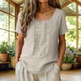 thumbnail image 2 of Thousandth Women's Cotton Blend Blouse Breathable Loose Fit Summer Tops Crew Neck Casual T-Shirt Embroidered Short Sleeve Blouses for Daily Wear, 2 of 8
