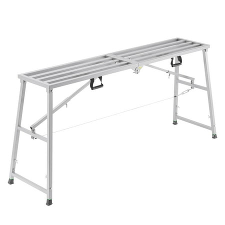 KFFKFF Adjustable Height Work Platform, Folding Steel Step Ladder, Portable Scaffolding with 880 lb Capacity, Non-Slip Rubber Feet, Ideal for Painting, Cleaning, and Maintenance Tasks