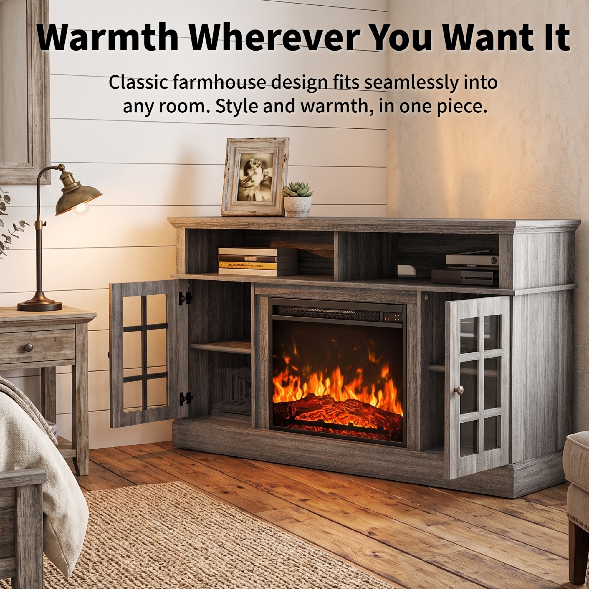 CHITOOMA TV Stand for 75" TVs with Electric Fireplace photo 8