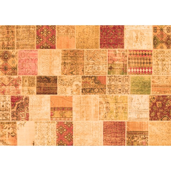 Ahgly Company Indoor Rectangle Patchwork Orange Transitional Area Rugs, 2' x 5'
