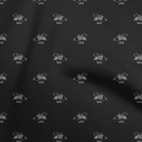 oneOone Cotton Silk Black Fabric Retro Bear Sewing Material Print Fabric By The Yard 42 Inch Wide