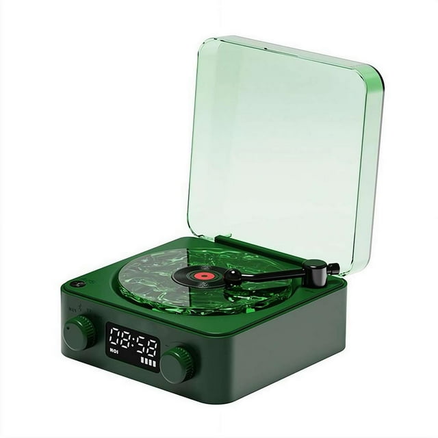 SharkTRUE Bluetooth Speaker With White Noise Retro Turntable Speaker With Adjustable Ambient Player Music Modes With Lights With Time 4