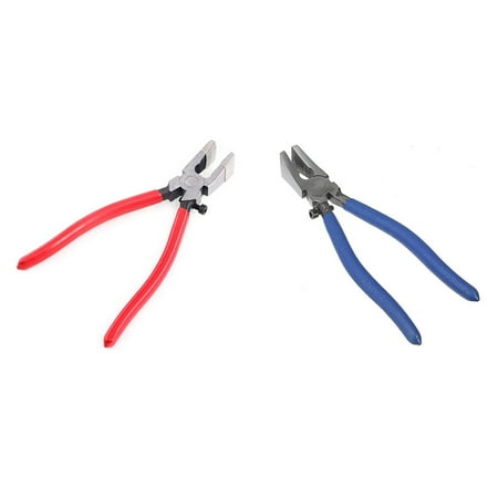 

2 Pcs Handle Breaking Cutting Glass Pliers Stained Tools Flat End Glass Pliers Flat Glass Trimming Pliers Blue & Red