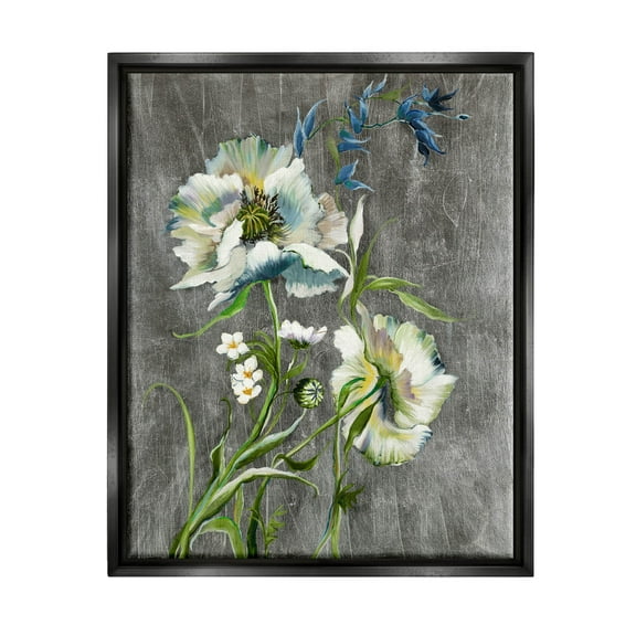 Stupell Industries Blooming White Flowers Graphic Art Jet Black Floating Framed Canvas Print Wall Art, Design by Liz Jardine