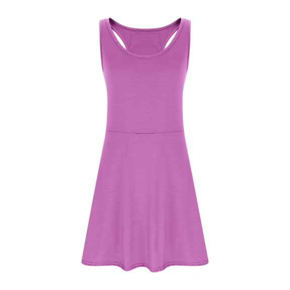 Rggeeun Toddler Girls Summer Casual Sleeveless Dress Solid Color Slim Fit Tennis Dress For Kids Comfortable Stretchy Waistband Outdoor Play Dress Adorable O-Neck Sundress