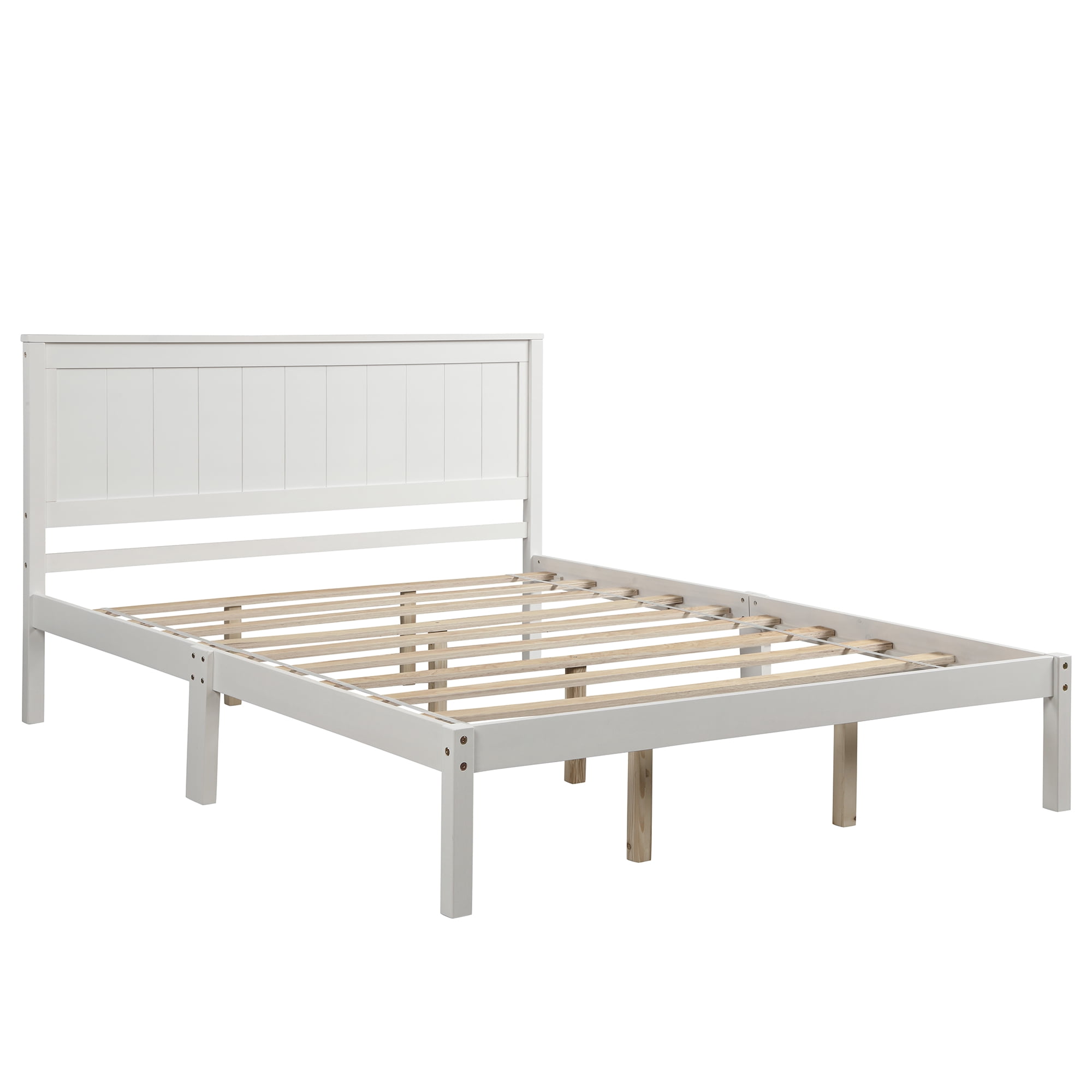 Euroco Full Platform Bed Wood Frame with Headboard and Footboard for Kids Teens, White