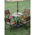thumbnail image 4 of Outdoor Tablecloth with Umbrella Hole for Patio/Picnic/Party/Camping, Happy Summer Waterproof Table Cloth Square Cover Washable, Rustic Tropical Palm Leaves Floral Burlap (54"x 54"), 4 of 9