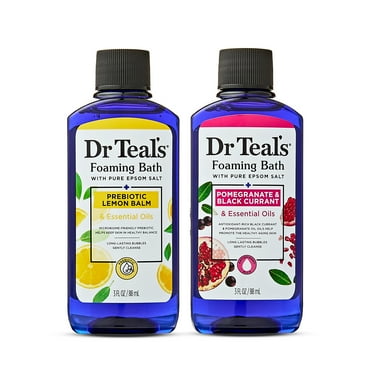Dr Teal's Pure Epsom Salt Foaming Bath Duo, Prebiotic Lemon Balm and Pomegranate & Black Currant, 3 fl oz, 2 Pieces