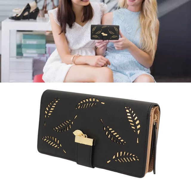 Monedero Para Mujer, Diseño De Hojas Huecas, Cartera Larga Para Mujer, Piel Sintética De Moda, Elegante Para Comprar Dinero En Efectivo