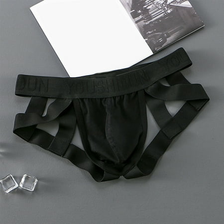 

Juebong Underwear for Men Clearance Under $10.00 Men Casual Hollow-carved Design Sexy Double Thong Panties Hip Lift Low Waist Underwear Pants Black M