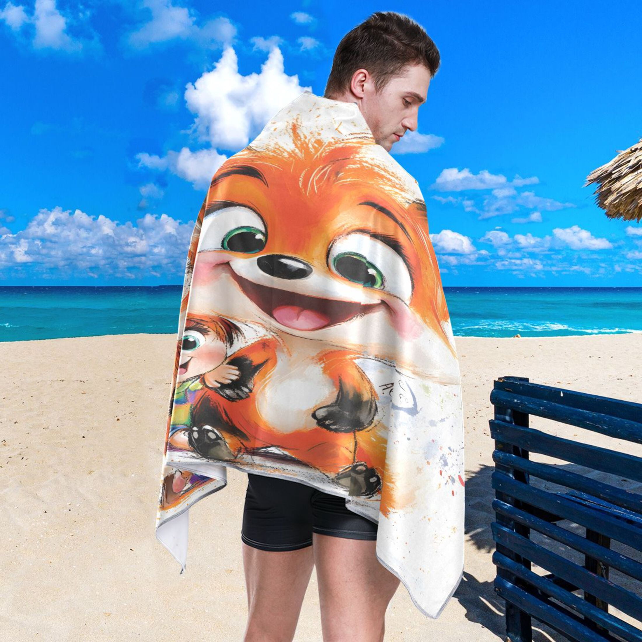 Baby and Fox Quick Dry Sand Resistant Beach Towel 71x31in Lightweight for Pool, Gym, Travel