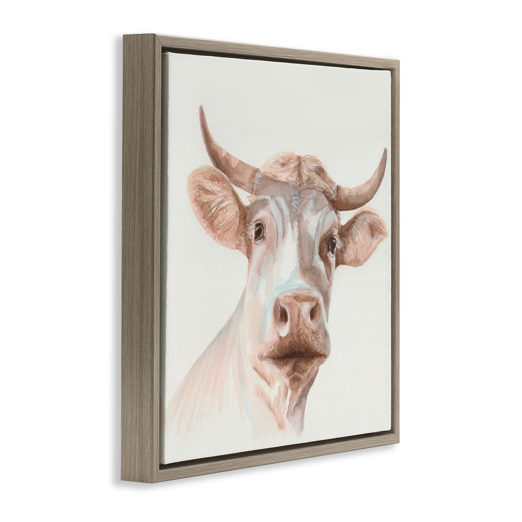 Stupell Industries Cream Beige Cow Animals Painting Brown Floater Framed Canvas Art Print Wall Art, 25 x 25