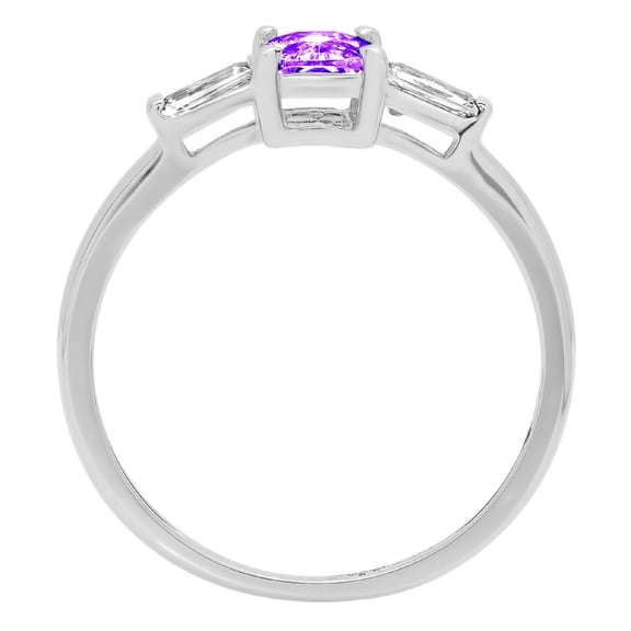 0.8 ct Emerald Cut Natural Amethyst Three-Stone Engagement Ring for Women in 18K White Gold