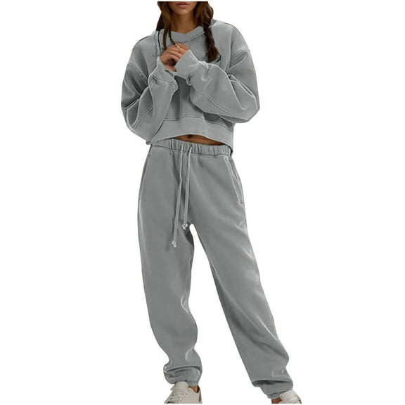 Busydd Women Sweatsuits 2pcs Sets Fashion Casual Crewneck Pullover Sweatshirt and Sweatpants Track Suits Loose Comfy Fall Outfits for Women Long Sleeve Solid Color Travel Vacation Outfits