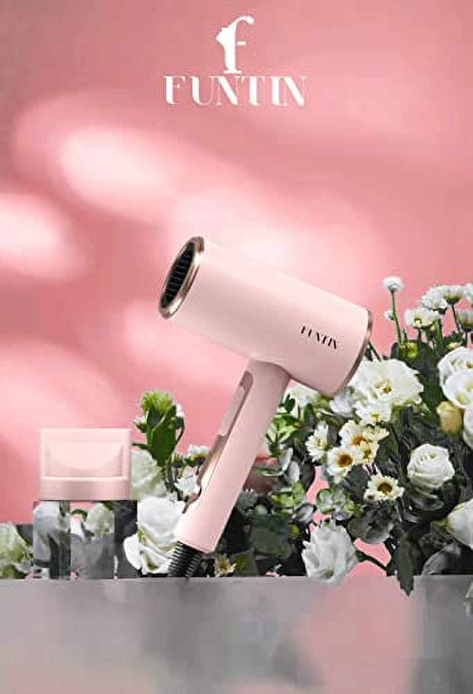 Funtin Hair Dryer with Diffuser Blow Dryer with Brush Comb for Black Women 3C Thick Curly Hair 1800W Pink