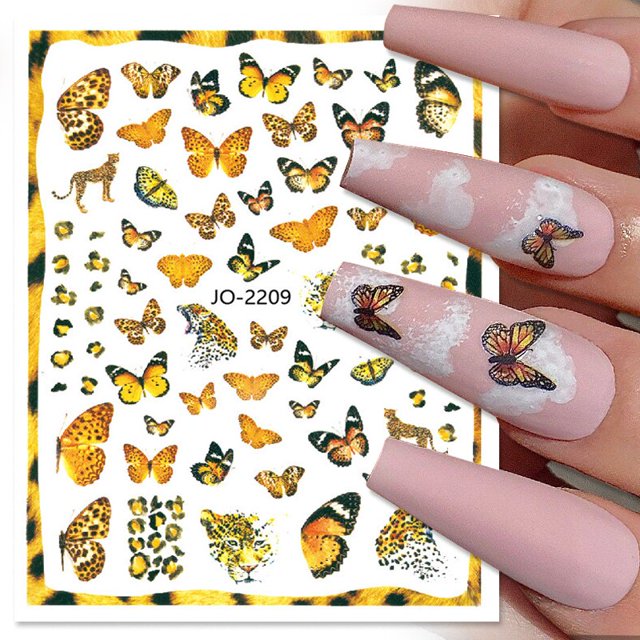 Calcomanía 3D para uñas de mariposa blanca y negra, calcomanías geométricas, calcomanías de flores doradas DIY, diseños para decoración de manicura y salón de uñas Tan Jianjun unisex