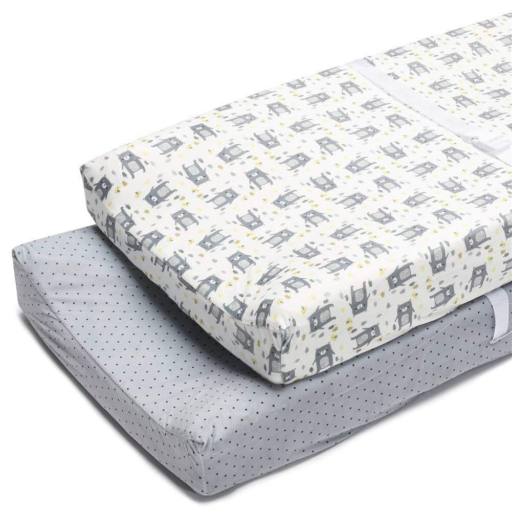Boritar Changing Pad Covers Grey for Boys Super Soft and Semi-Waterproof 2 Pack Set Lovely Bears and Dots Printed 16×32